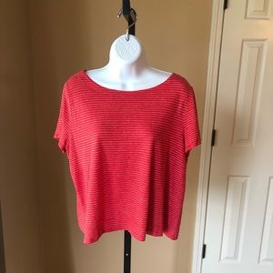 Eileen Fisher Coral & White Striped Cropped Tee